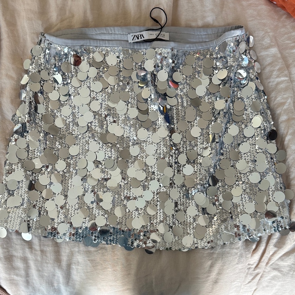 Zara Small Silver Sequin Mini Skirt